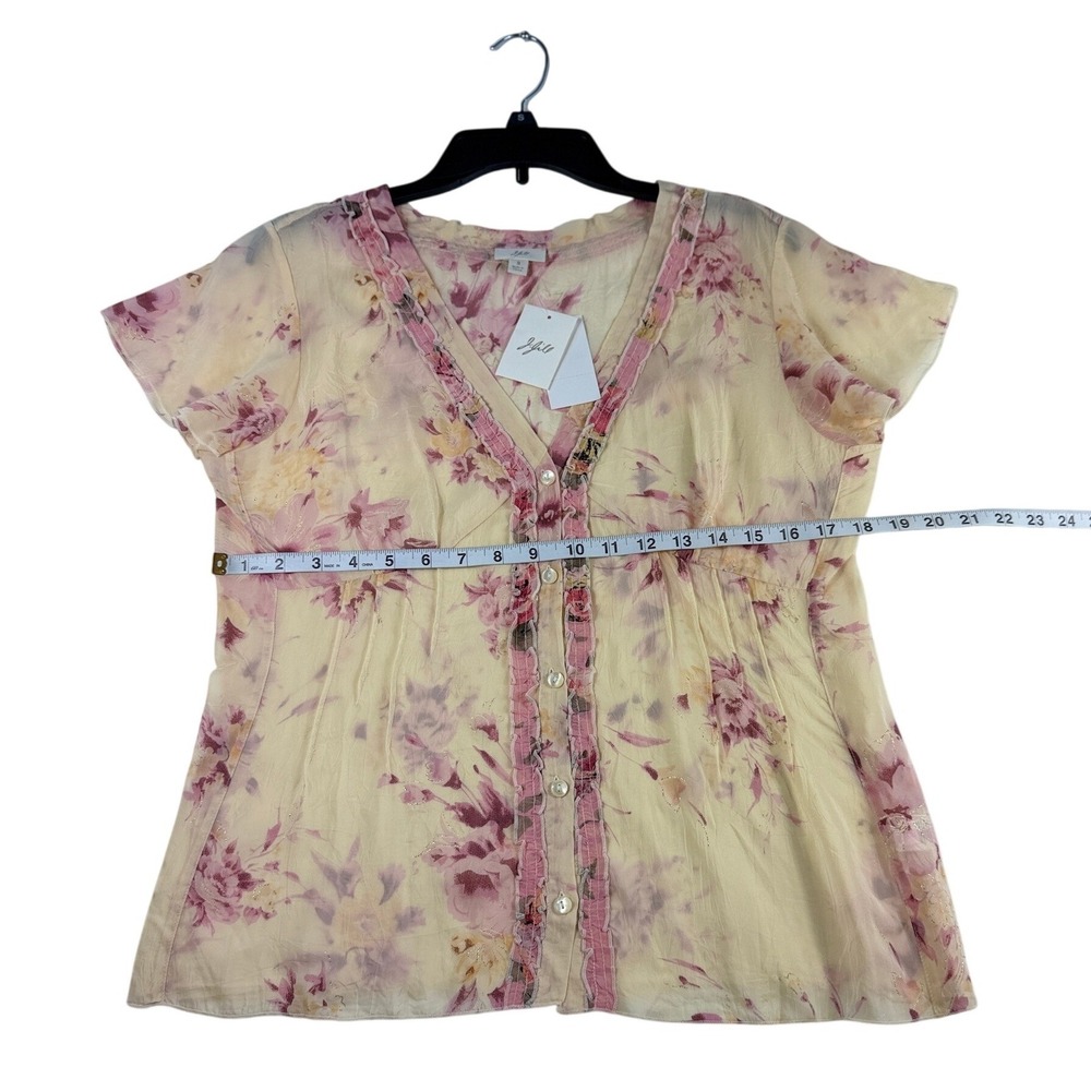 J. Jill Womens Floral V-Neck Button Front Blouse Cream Pink Rayon Small NWT - Picture 4 of 7
